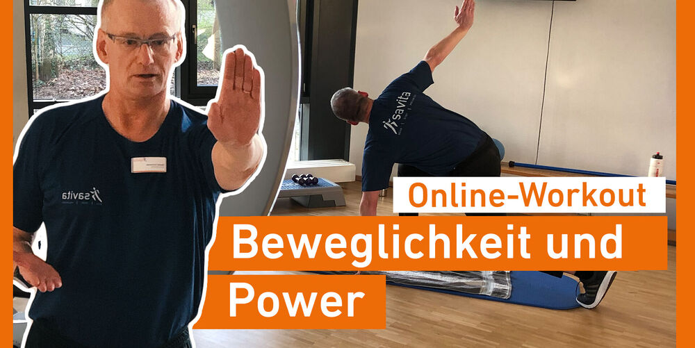 Das Bild zeigt einen Kursleiter bei einem Online Workout.